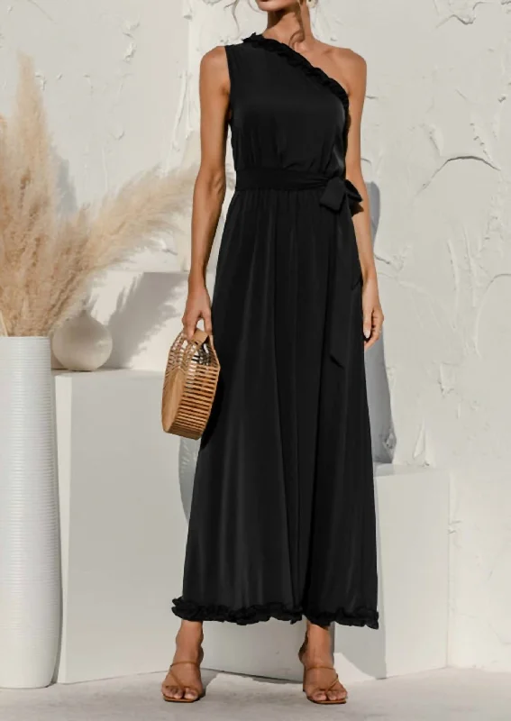 Date Night One Shoulder Maxi Dress In Black