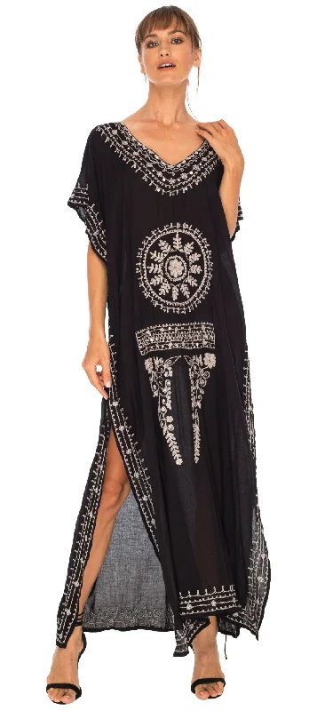 SHU-SHI Women's Long Kaftan Beach Dress - Ethnic Mandala Print Maxi Cover-Up