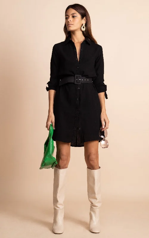 Jonah Mini Shirt Dress in Black