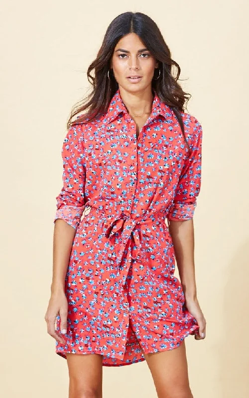 Mini Shirt Dress In Red Ditzy