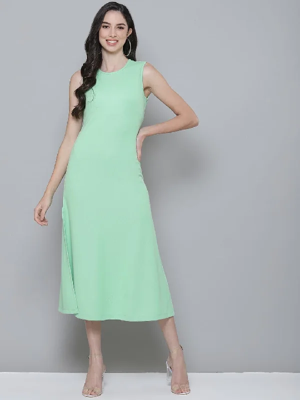 Mint Green Rib A-Line Maxi Dress