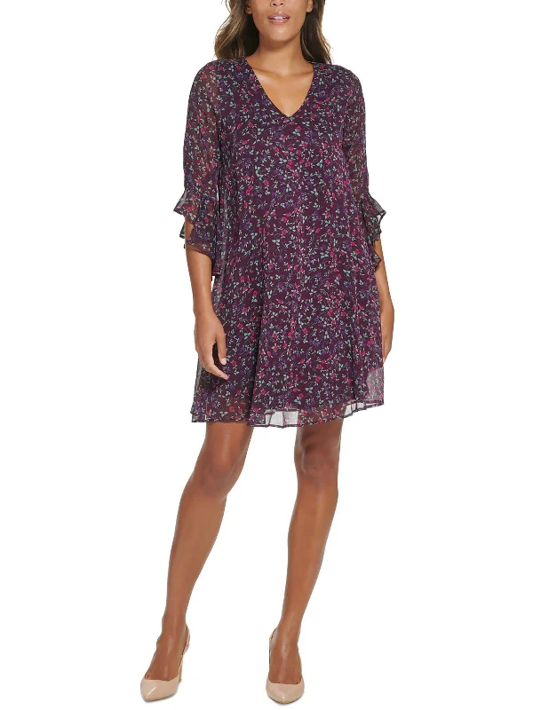 Womens Floral Mini Shift Dress