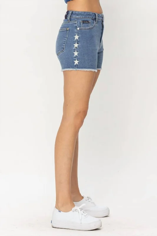 Hw Embroidered Star Cut Off Shorts In Blue