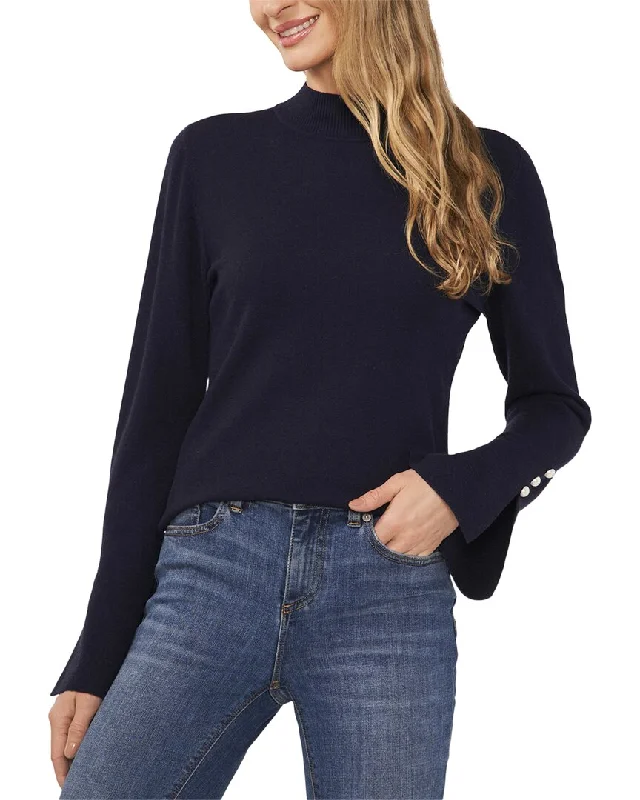 Cece Pearl Split Cuff Mock Neck Sweater