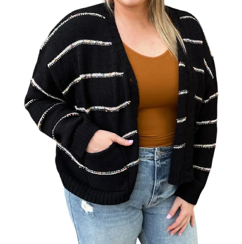 Confetti Stripe Cardigan In Black