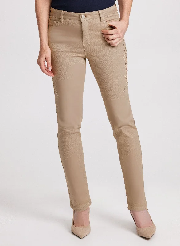 Embroidered Straight Leg Jeans