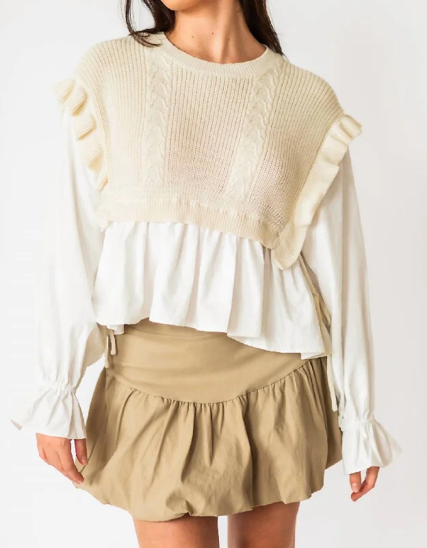 Jocelyn Knit Vest And Blouse Top In White