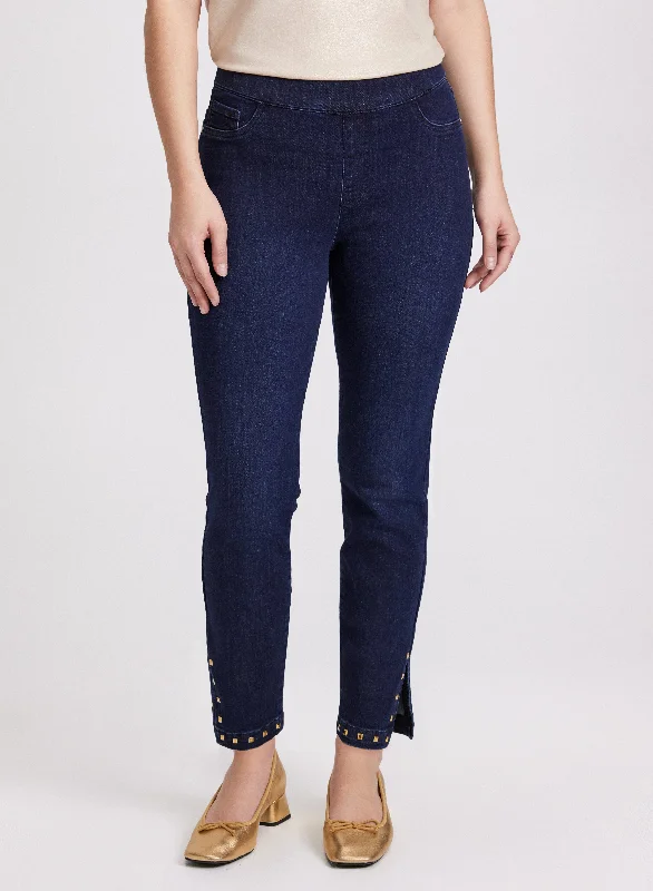 Studded Hem Slim-Leg Jeans