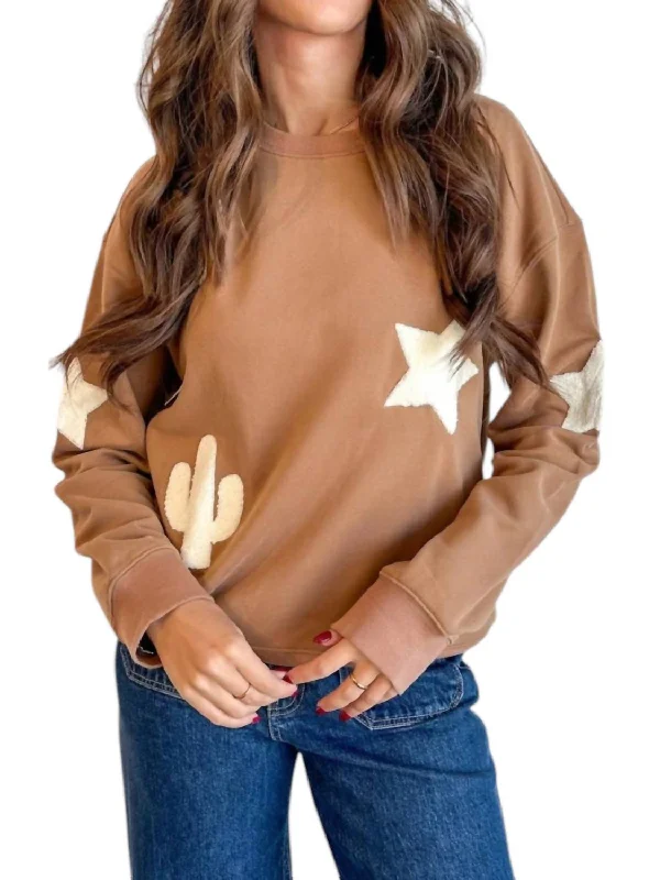 Western Patchwork Sweatshirt In Tan