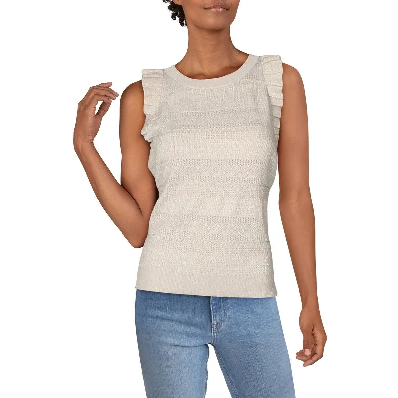 Womens Metallic Ruffled Tank Top Sweater