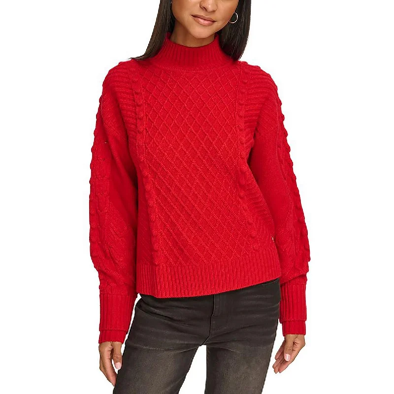 Womens Mock-Neck Cable Knit Pullover Sweater